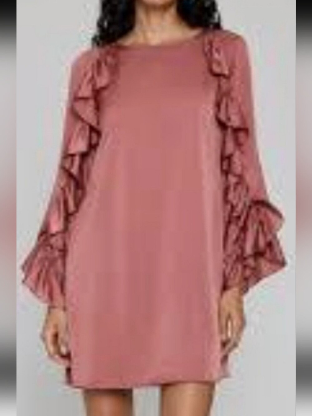 Zara Dusty Rose Ruffle Sleeve Shift Mini Dress Large